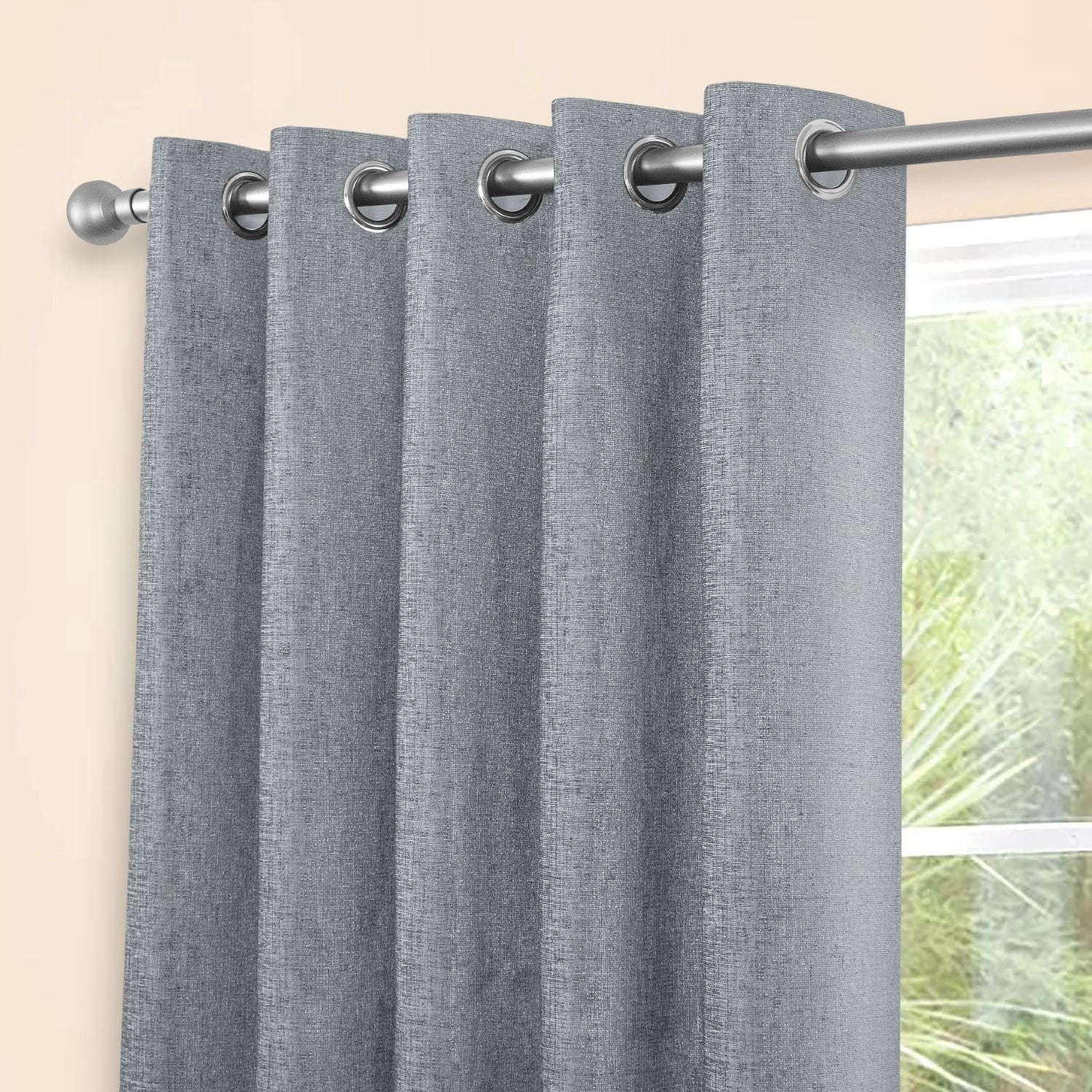 Amberley Nickel Grey Chenille Thermal Eyelet Curtains