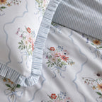 Floral Bouquet Pleat Edge Reversible 100% Cotton Duvet Set