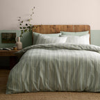Yarn Dyed Wide Stripe Green Woven 100% Cotton Duvet Set