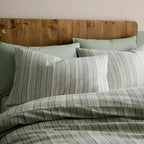 Yarn Dyed Wide Stripe Green Woven 100% Cotton Duvet Set
