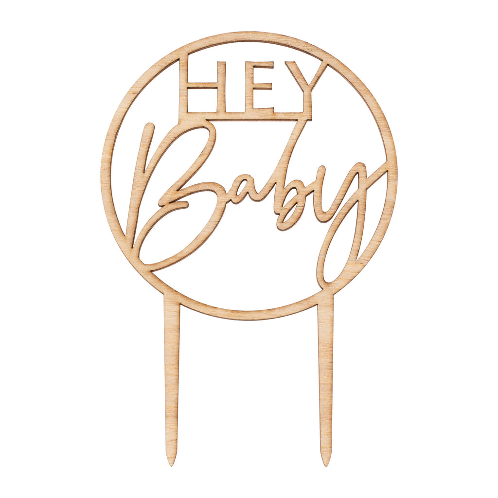 Wooden Hey Baby Shower Cake Topper- 5 Inner Pack