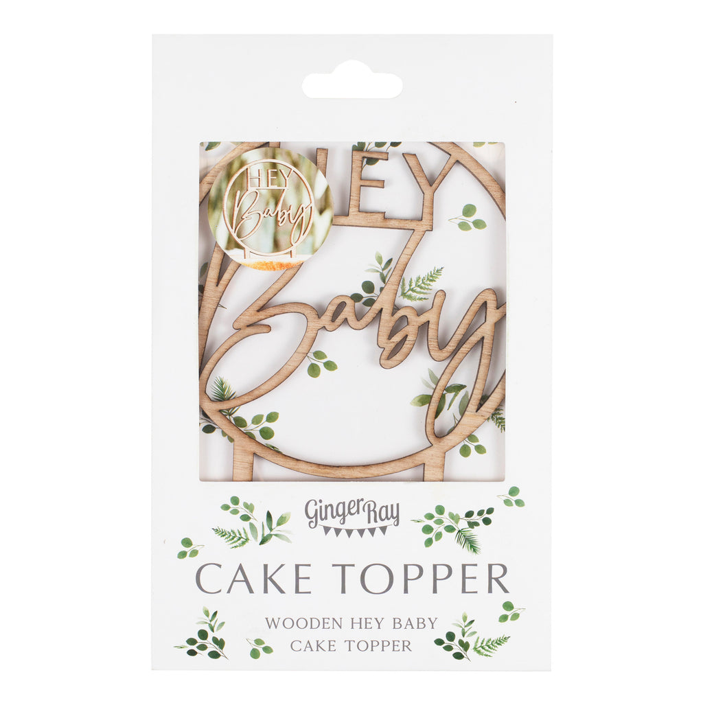 Wooden Hey Baby Shower Cake Topper