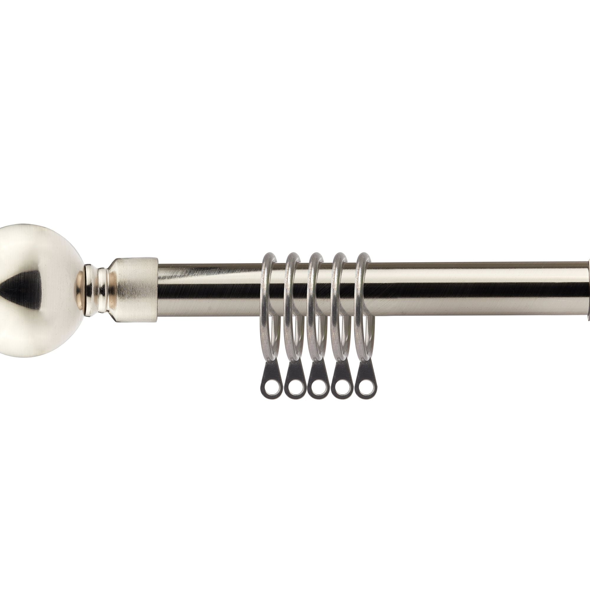 Brushed Silver Ball Extendable Curtain Pole with Rings