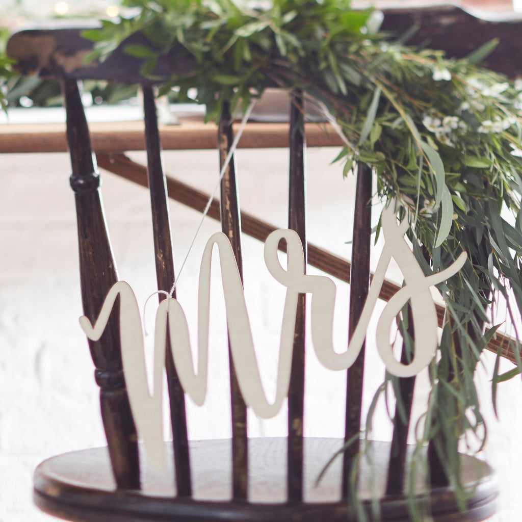 Wooden Mr and Mrs Wedding Chair Signs