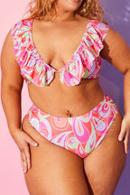 Abstract Print High Waisted Bikini Bottoms