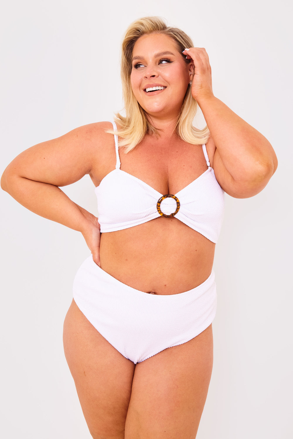 Textured Bandeau Crinkle Ring Detail Bikini Top