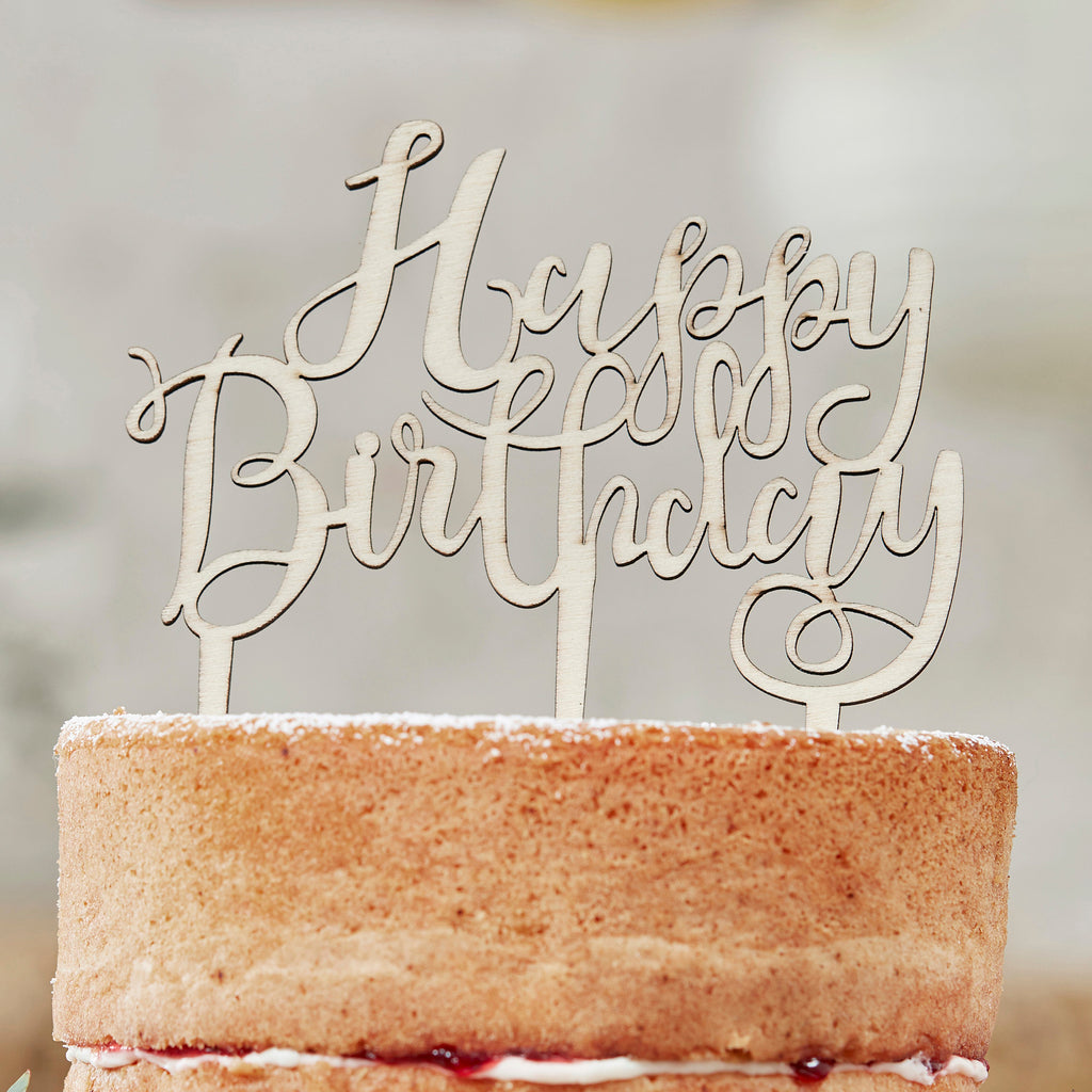 Wooden Happy Birthday Cake Topper