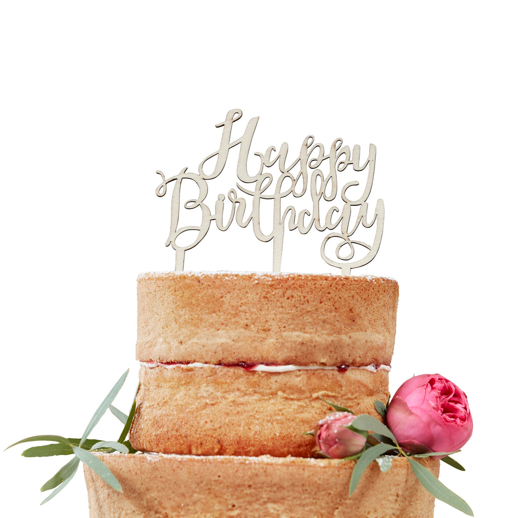 Wooden Happy Birthday Cake Topper