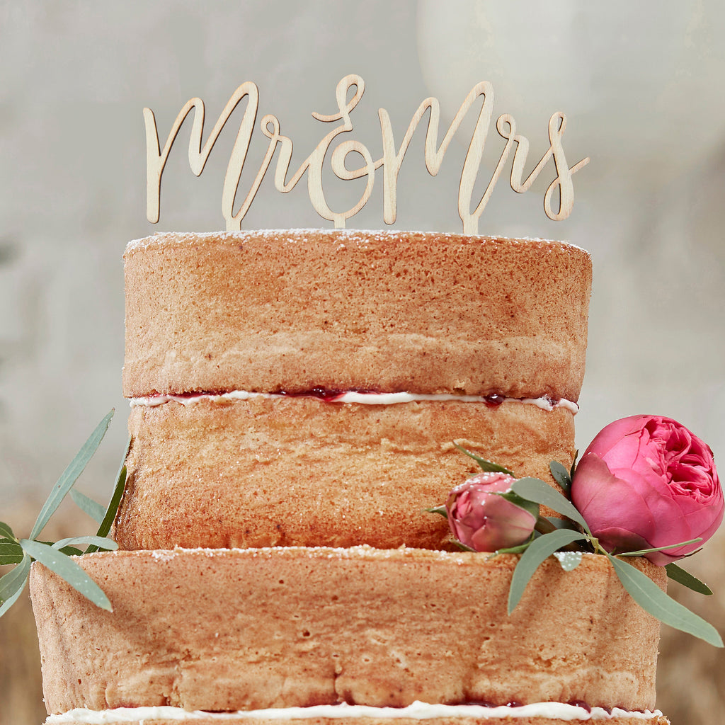 Wooden Mr and Mrs Wedding Cake Topper