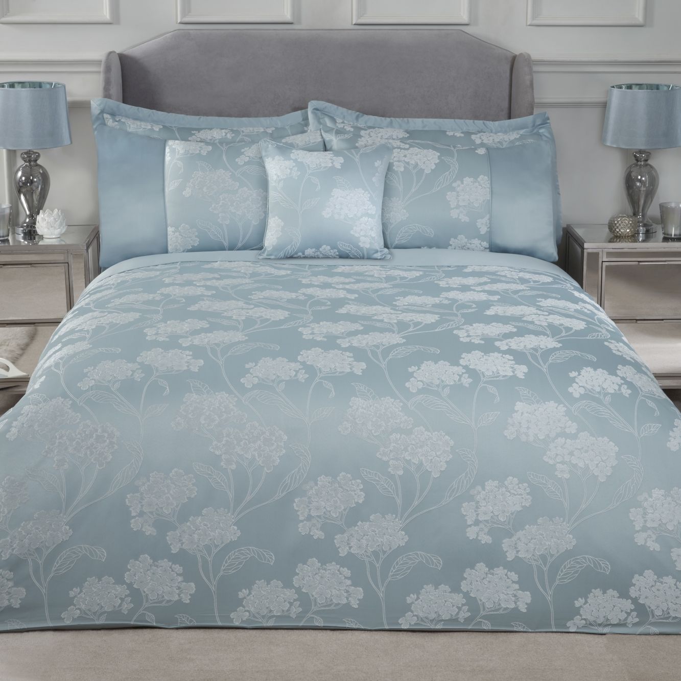 Blossom Duck Egg Embellished Jacquard Duvet Set