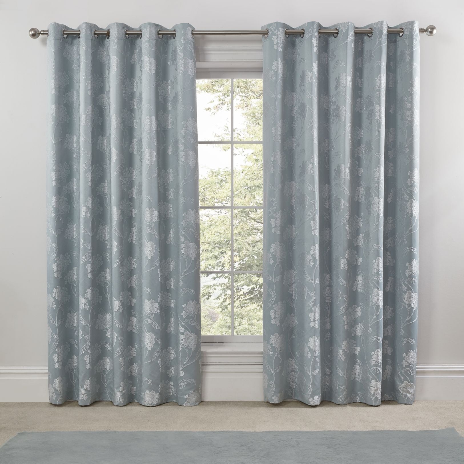 Blossom Duck Egg Lined Eyelet Jacquard Curtains