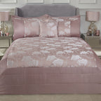 Blossom Blush Pink Embellished Jacquard Quilted Bedspread Set (220cm x 240cm)