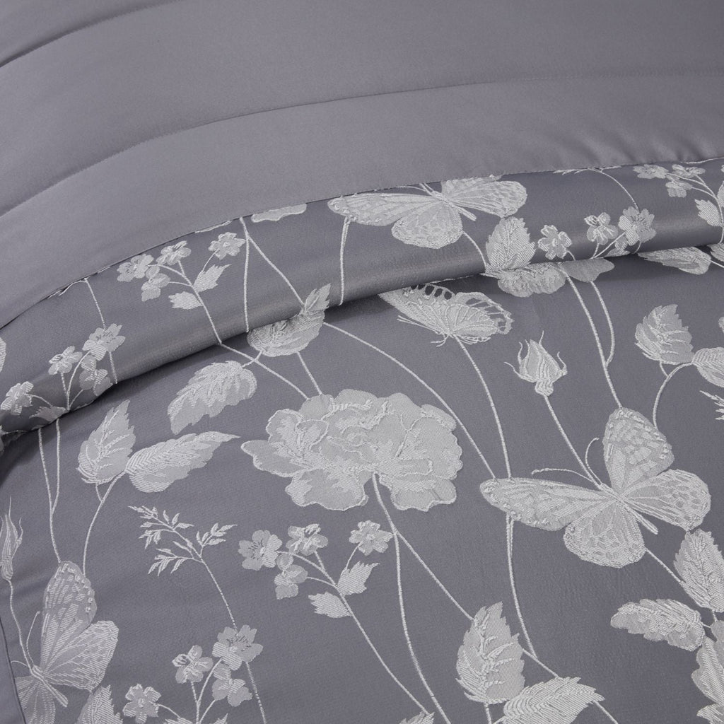 Butterfly Meadow Silver Embellished Jacquard Quilted Bedspread Set