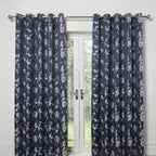 Butterfly Meadow Navy Blue Lined Eyelet Jacquard Curtains