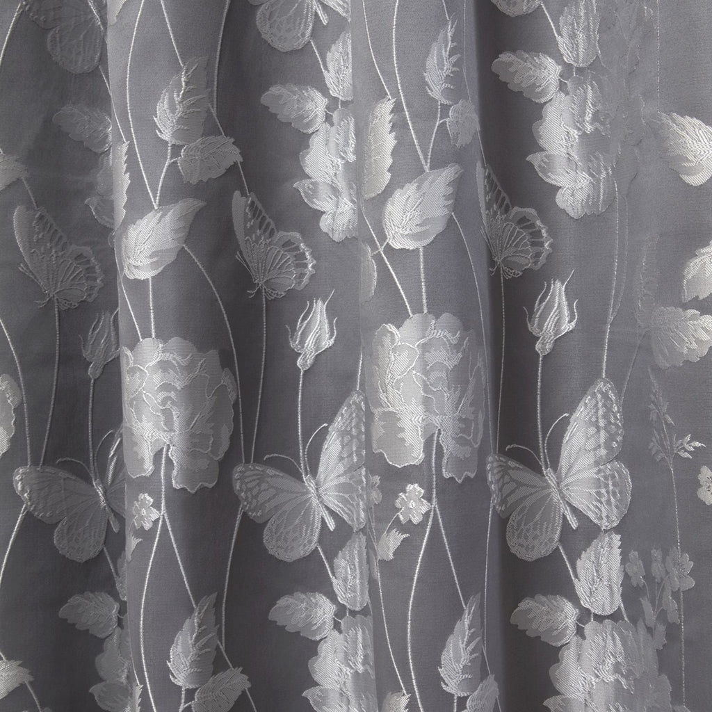 Butterfly Meadow Silver Grey Lined Eyelet Jacquard Curtains