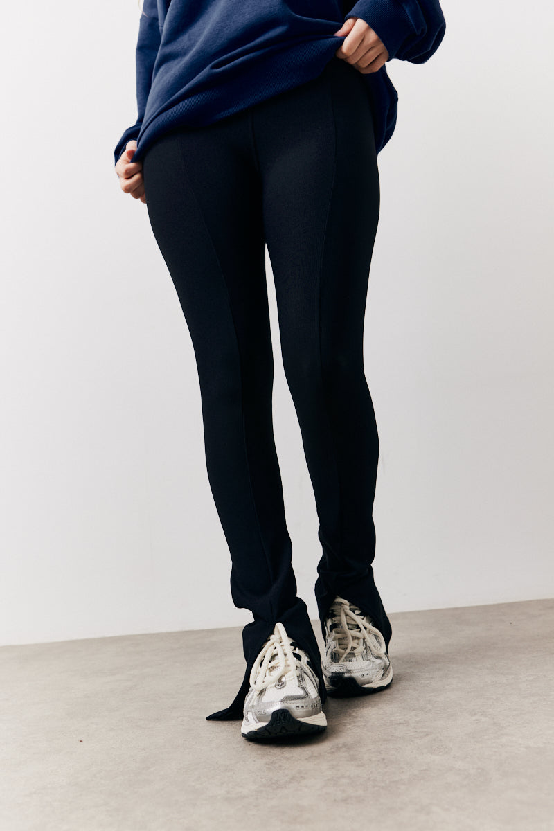 Black Sculpt & Control High Waisted Split Hem Ribbed Legging