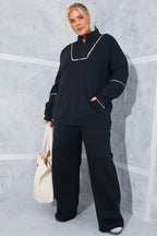 Contrast Piping Wide Leg Joggers