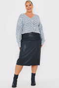 Leather Look Side Split Midi Skirt