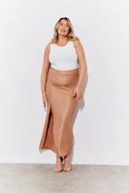 Metallic Rib Split Midaxi Co-Ord Skirt