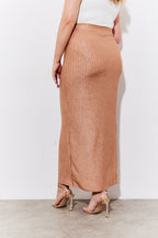Metallic Rib Split Midaxi Co-Ord Skirt