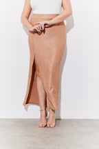 Metallic Rib Split Midaxi Co-Ord Skirt