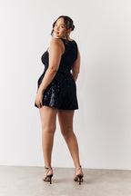 Black Sequin Boxy Shorts