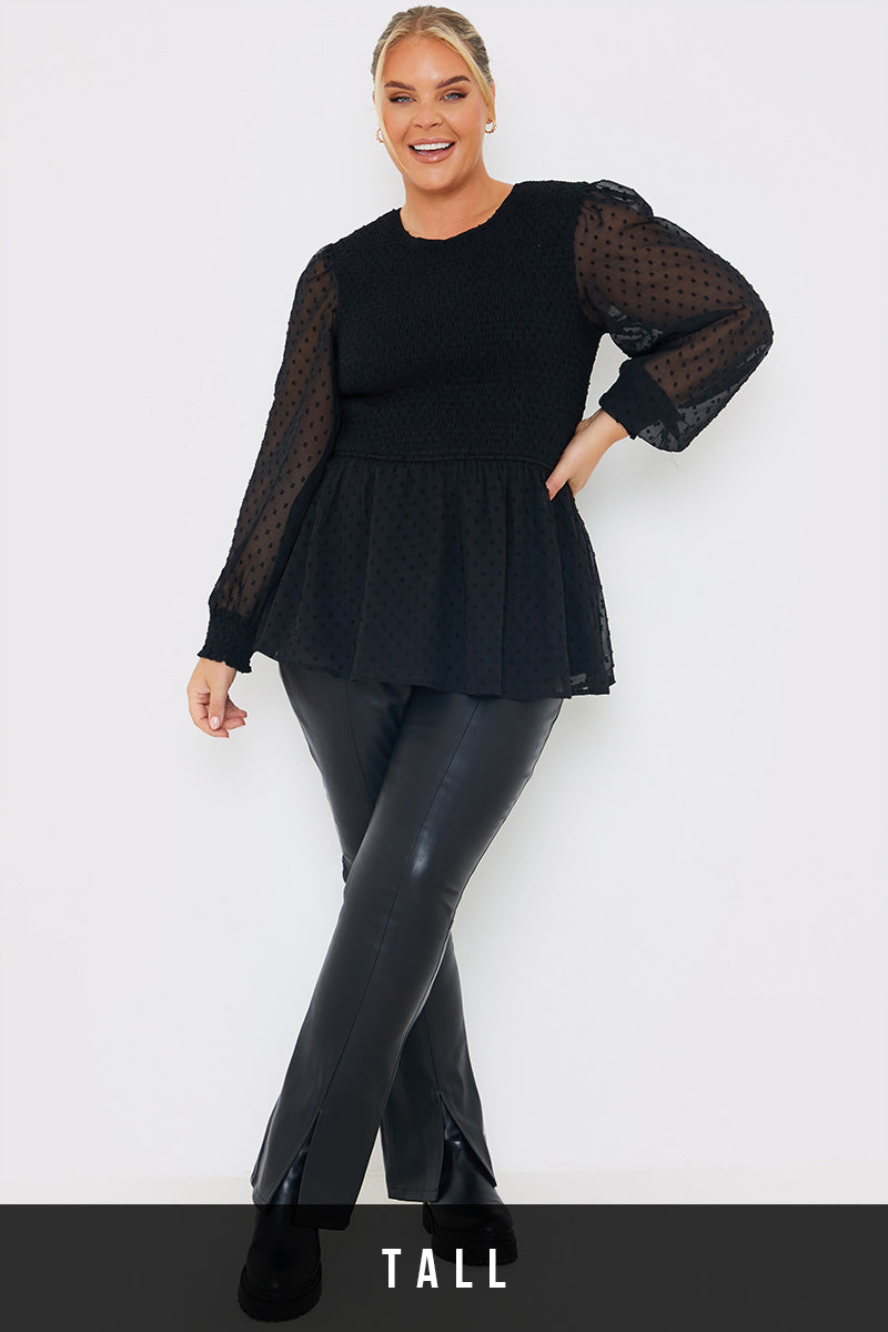 PU Split Hem Flare Trousers