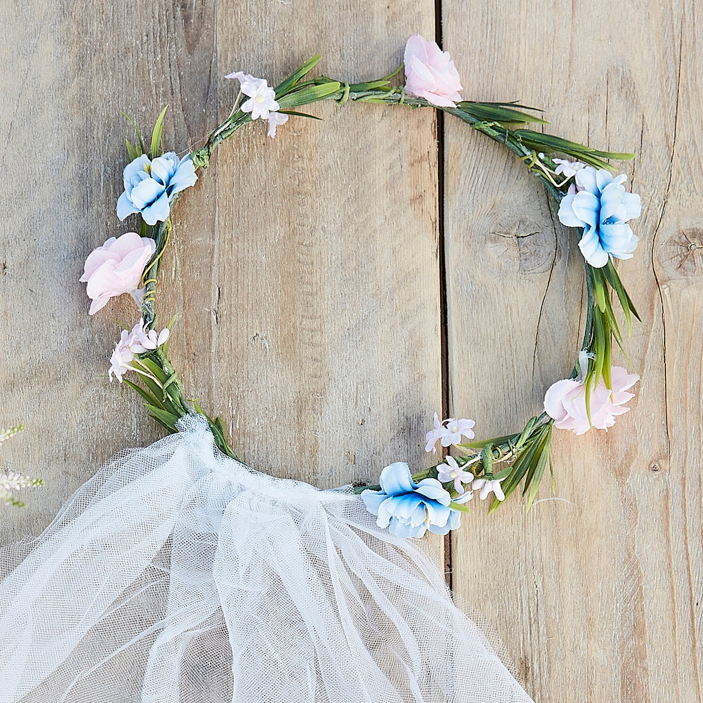 Bride To Be Hen Party Veil with Floral Crown