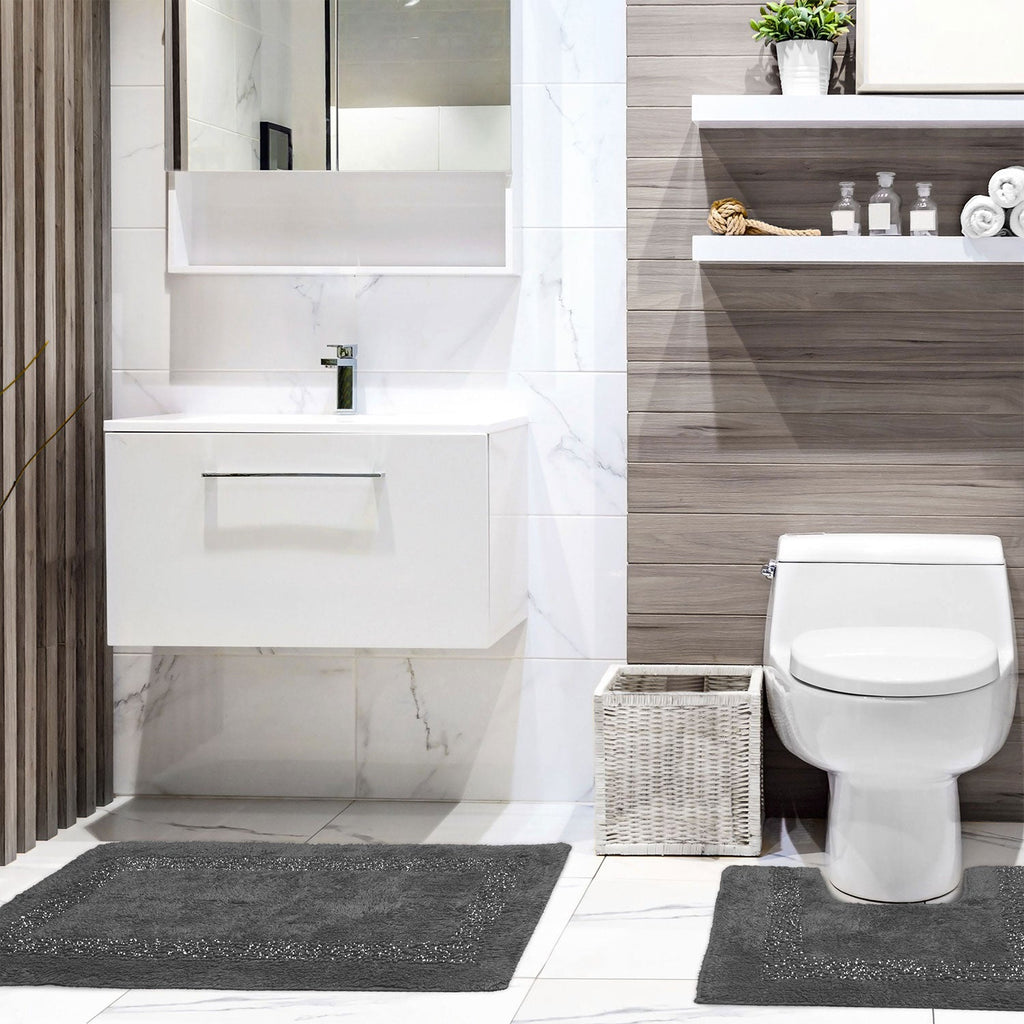 Diamante Charcoal Sparkle 2 Piece Bath and Pedestal Mat Set