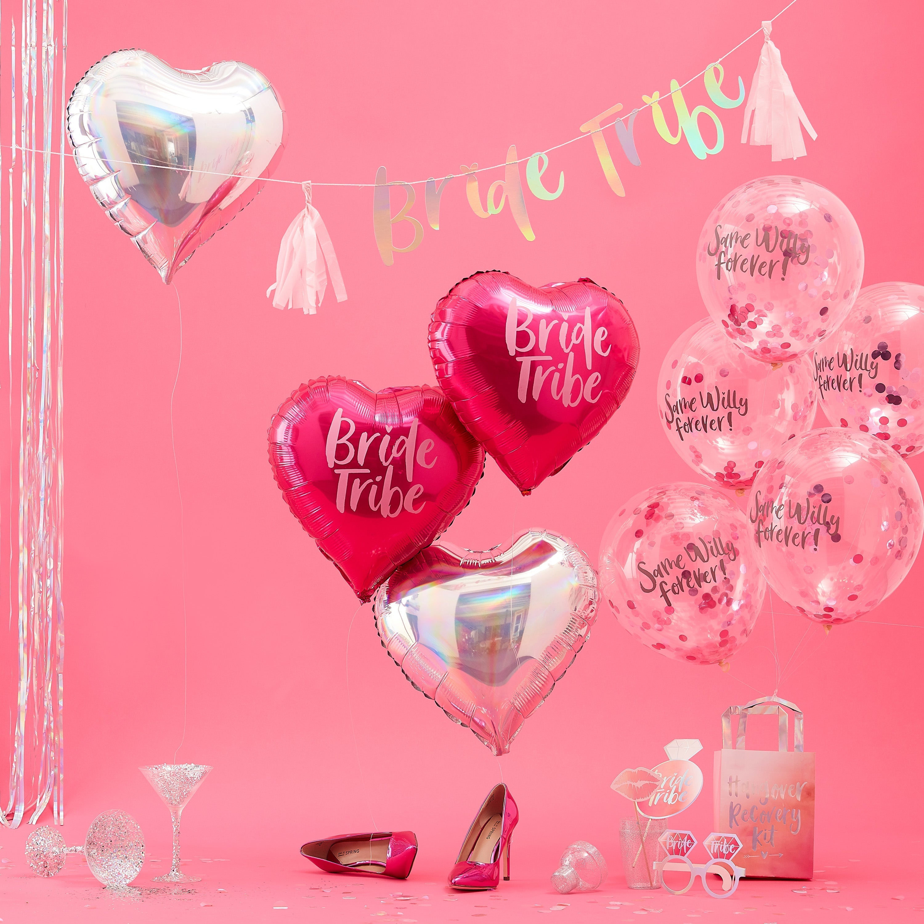 Hot Pink Team Bride Hen Party Balloons- 5 Inner Pack