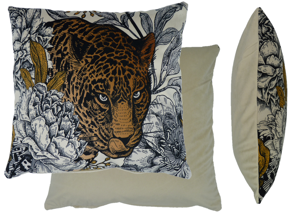 Printed Bagheera Leopard Cream Velvet cushion (45cm x 45cm)