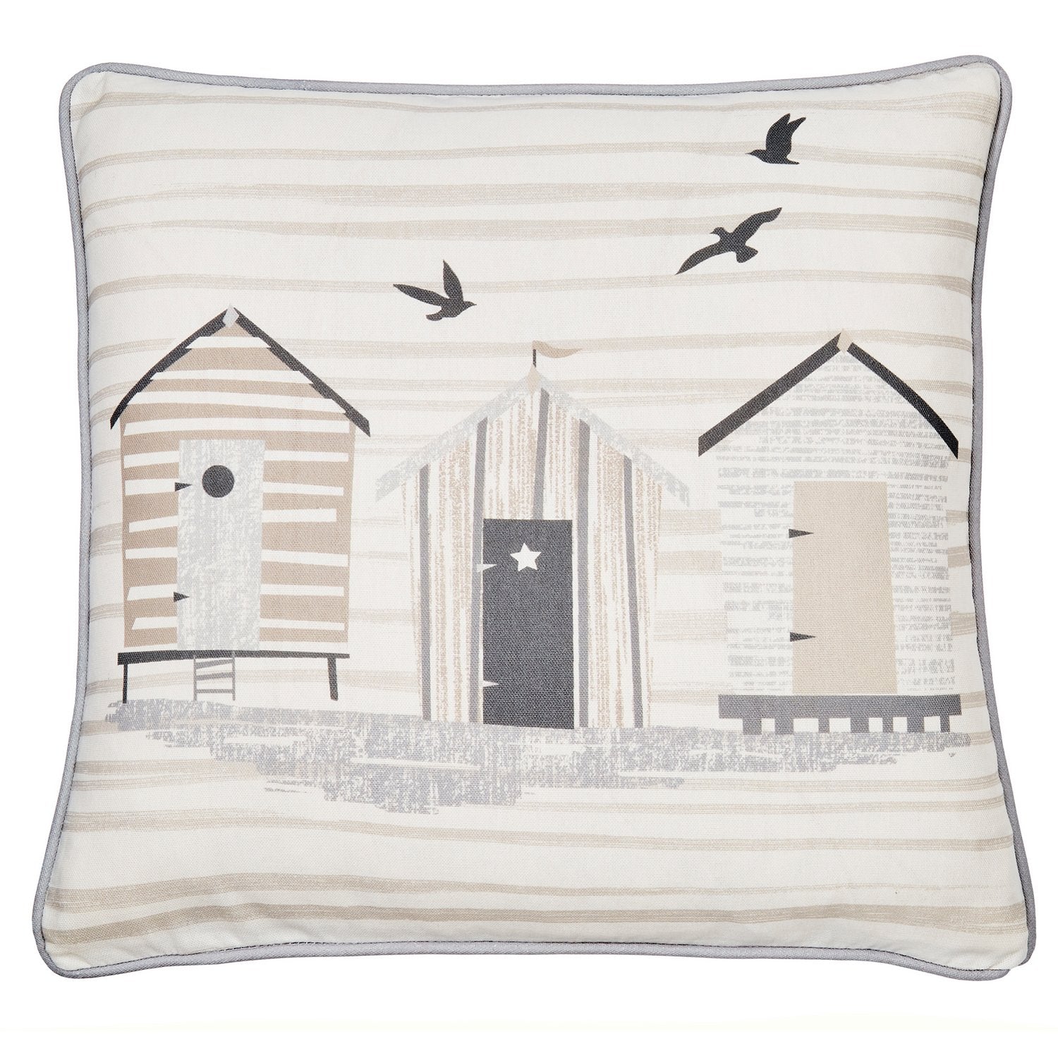Beach Huts Natural Outdoor Cushion (43cm x 43cm)
