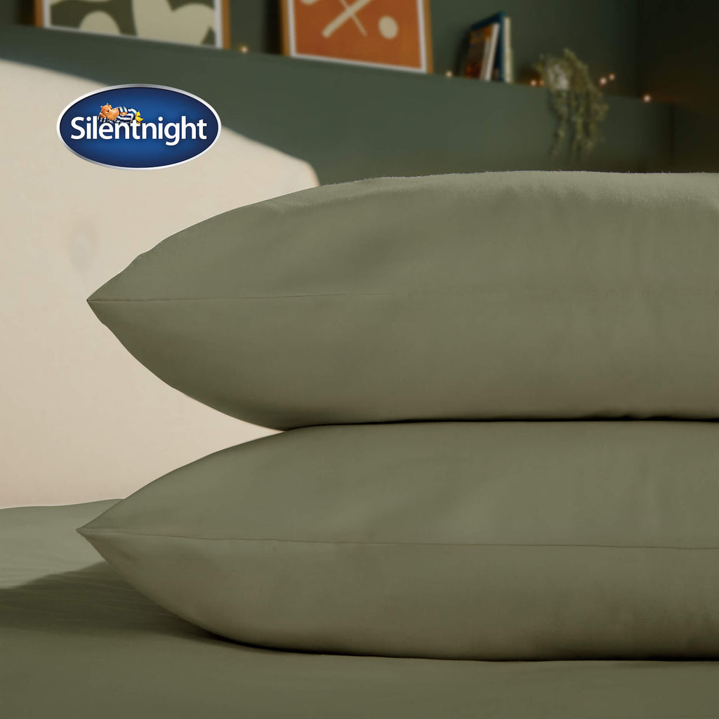 Silentnight Brushed Cotton Green Pillowcase Pair