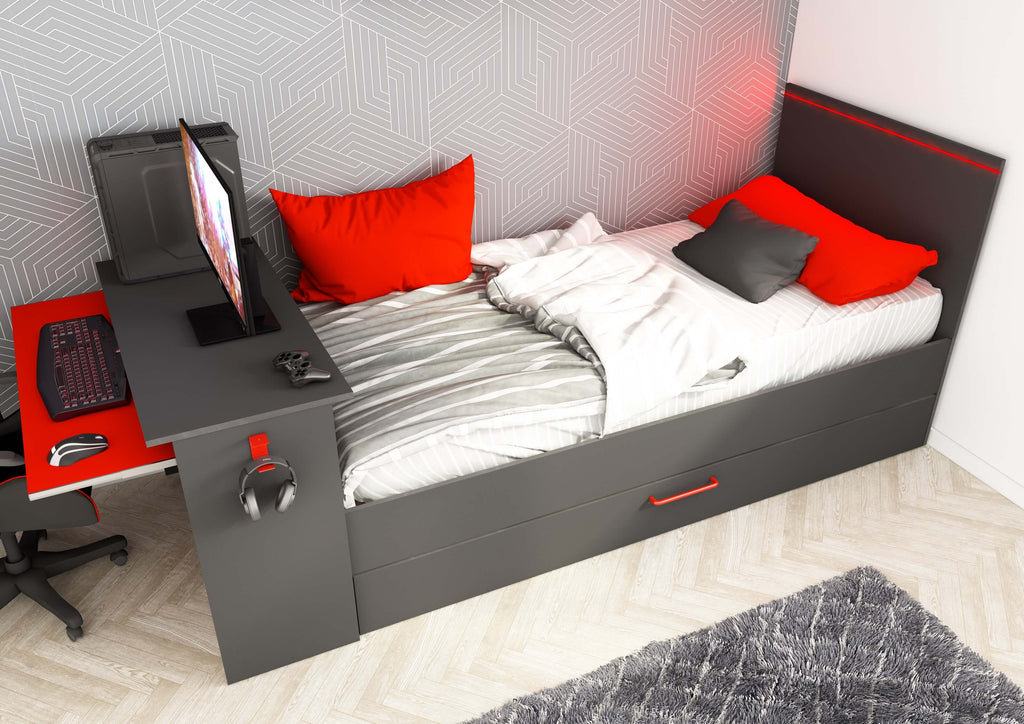 BZone LED Gaming Bed with Desk & Trundle