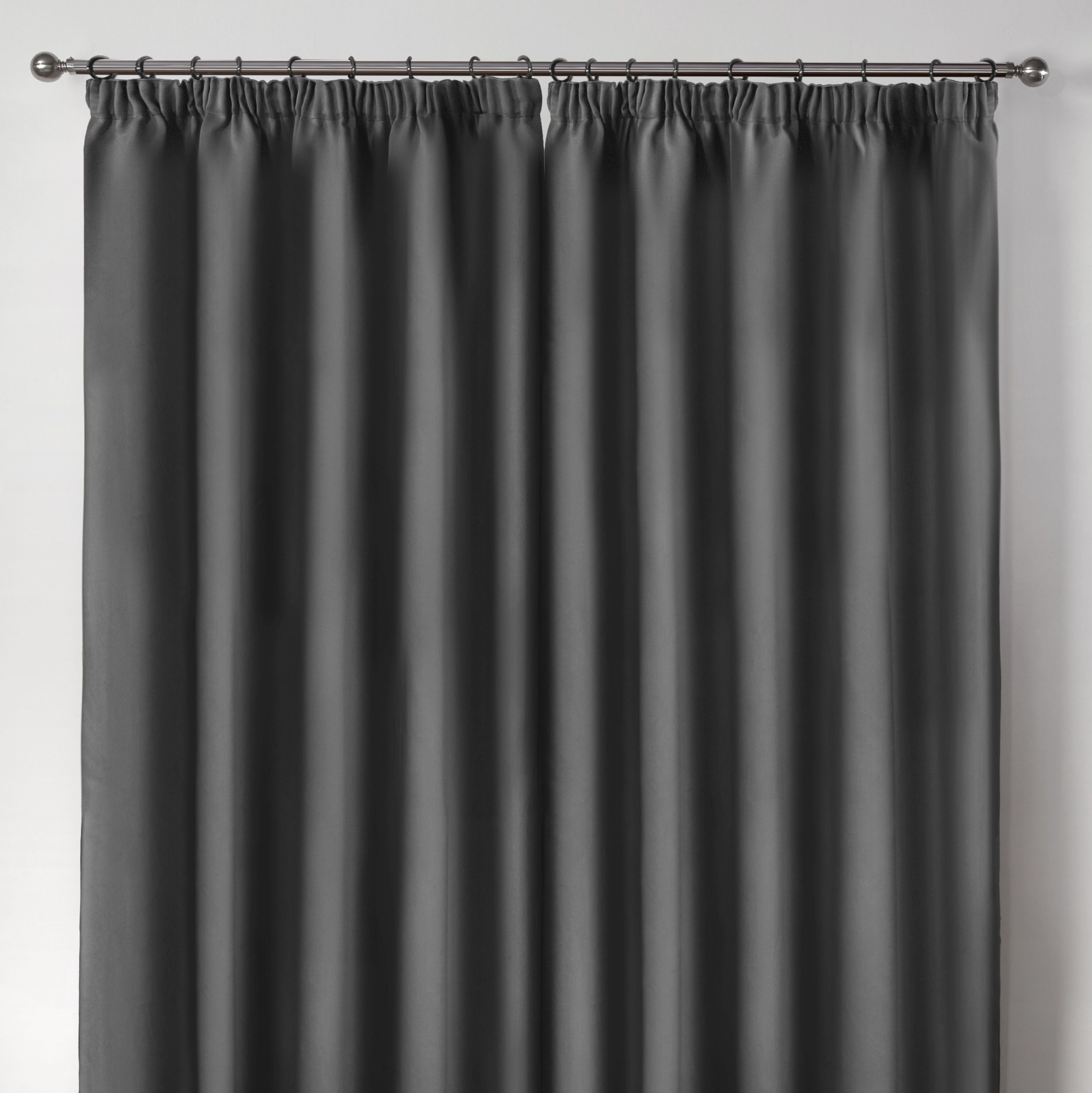 Cali Charcoal Grey Thermal Blackout Pencil Pleat Curtains