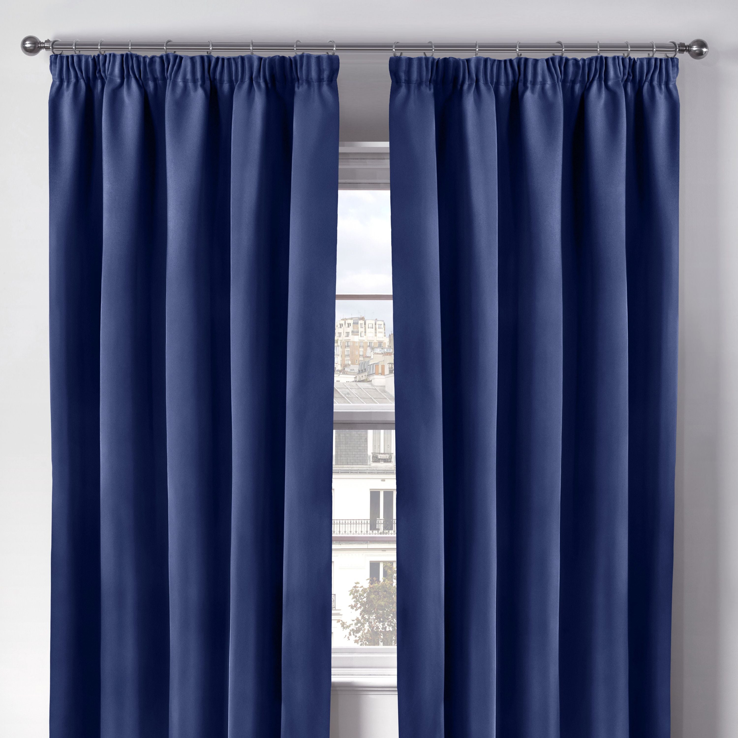 Cali Navy Blue Thermal Blackout Pencil Pleat Curtains