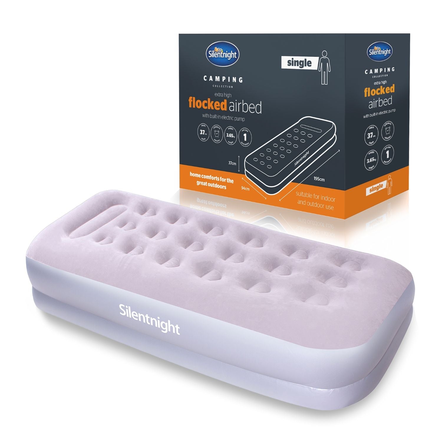 Silentnight Camping Collection Grey Flock Airbed with Built In Electric Pump