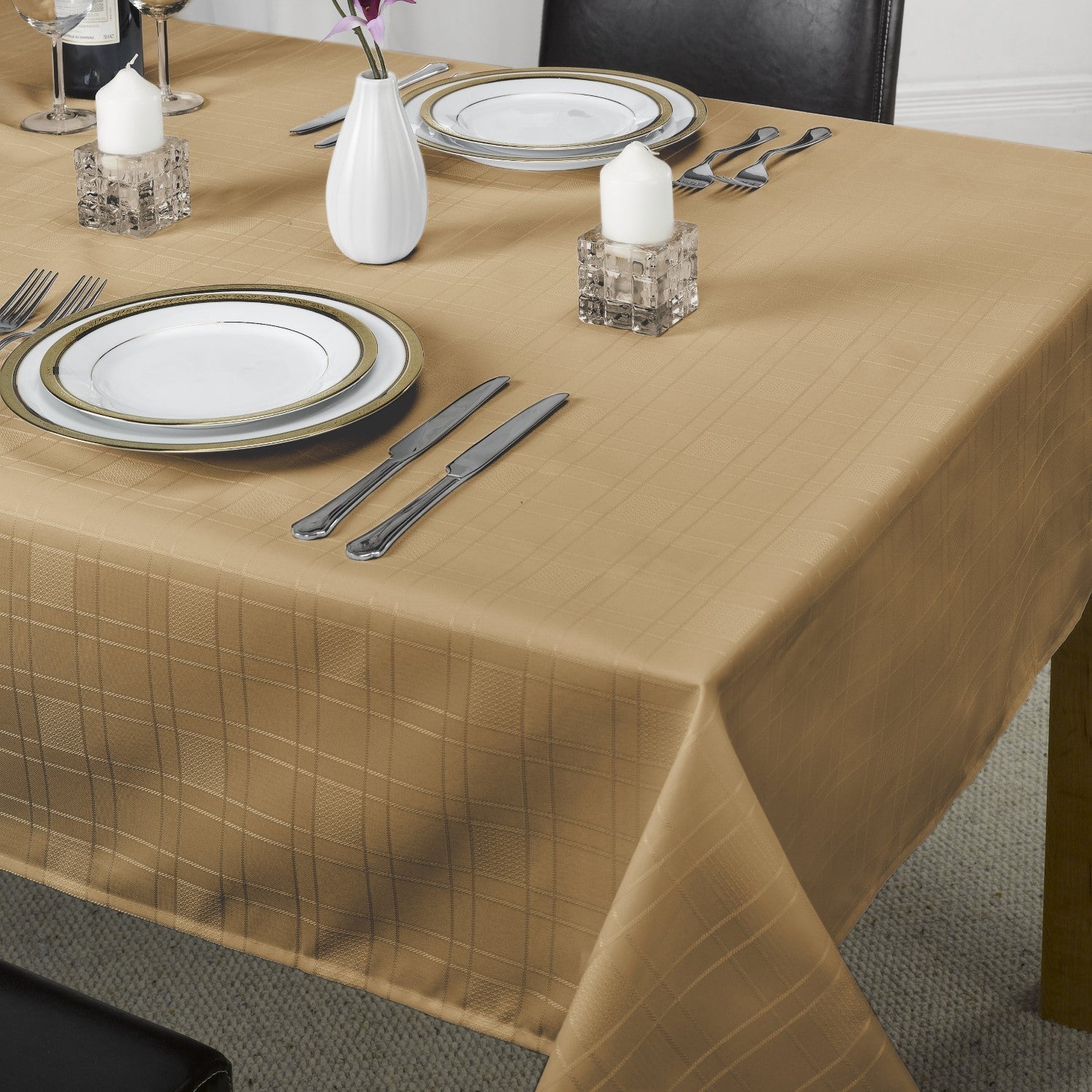 Chequers Coffee Brown Jacquard Table Cloth