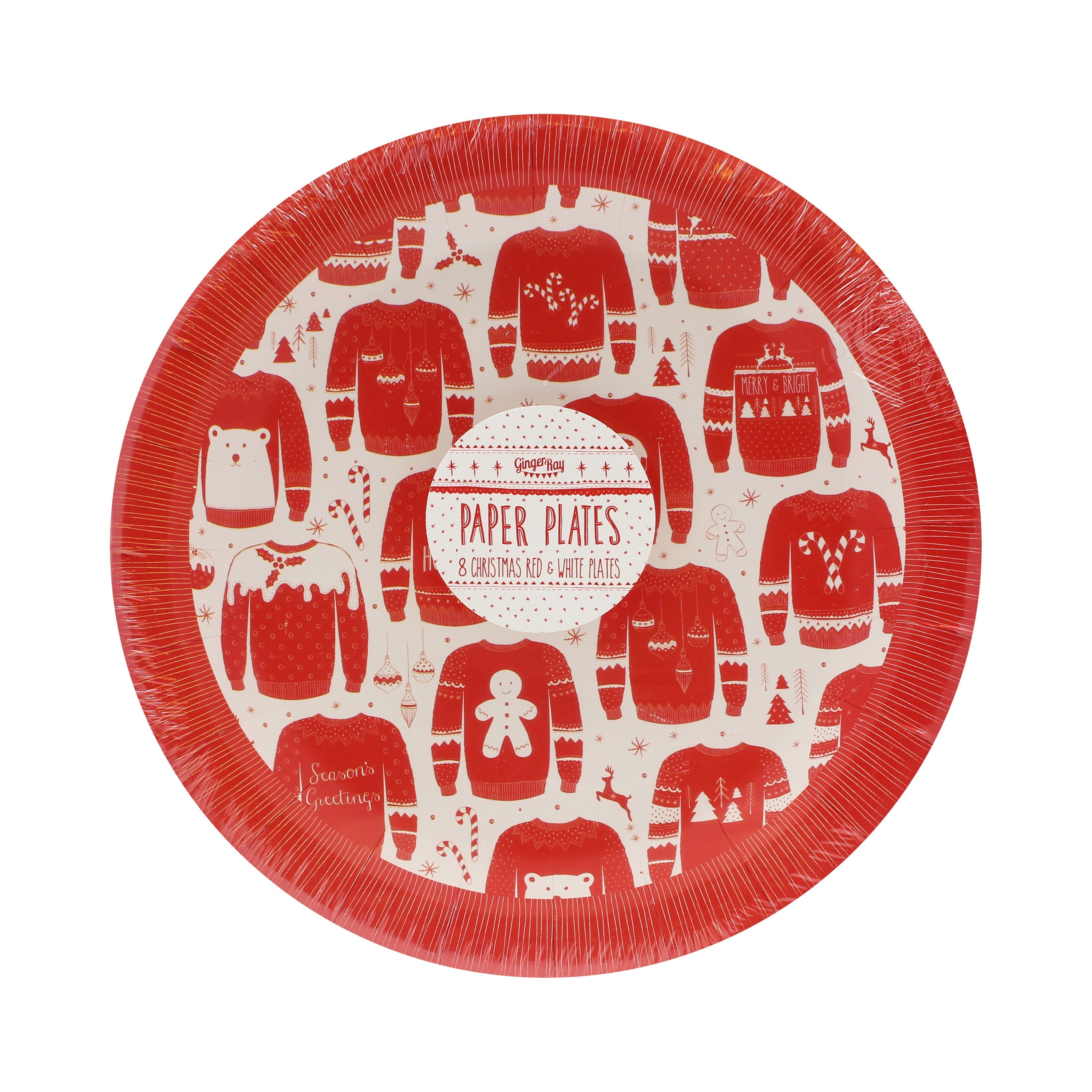 Red and White Festive Jumper Paper Plates - Cosy Christmas