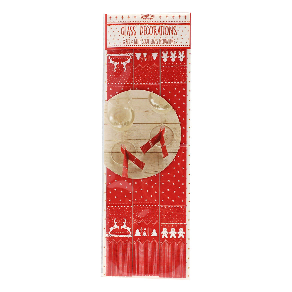 Red and White Festive Glass Scarf Decorations - Cosy Christmas