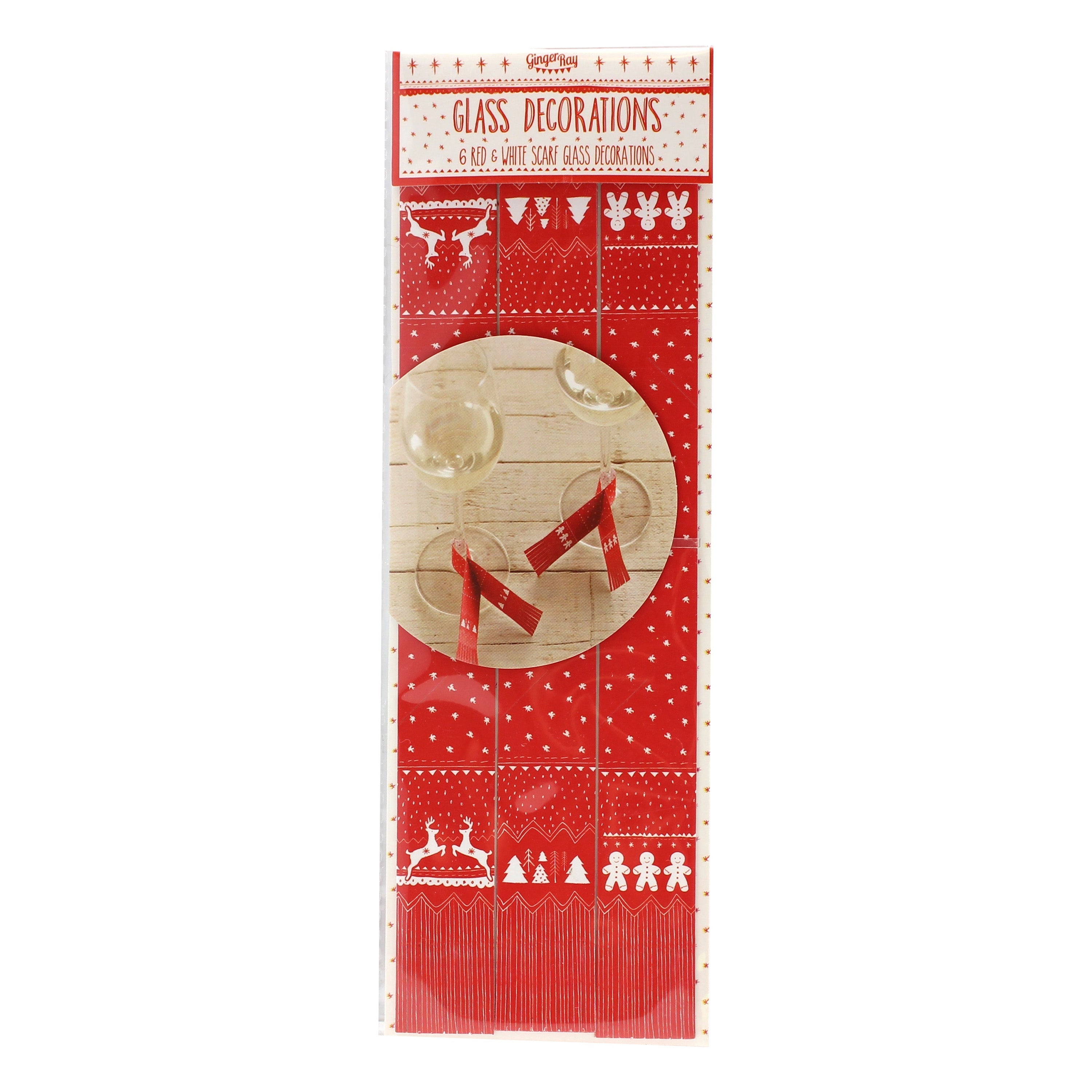 Red and White Festive Glass Scarf Decorations - Cosy Christmas
