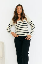 Rib Knit Stripe Scoop Neck Long Sleeve Top
