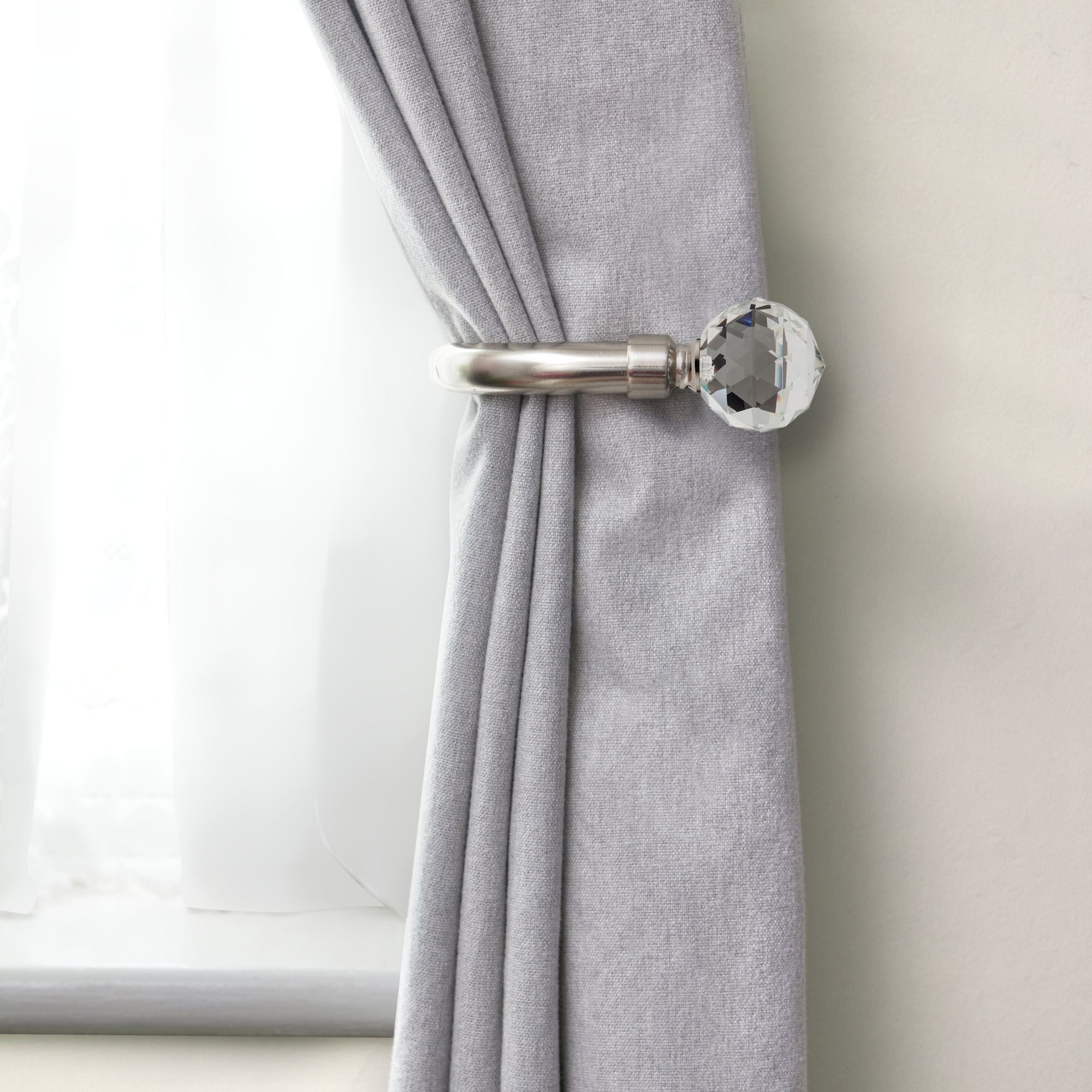 Brushed Silver Crystal Curtain Holdbacks (Pair)
