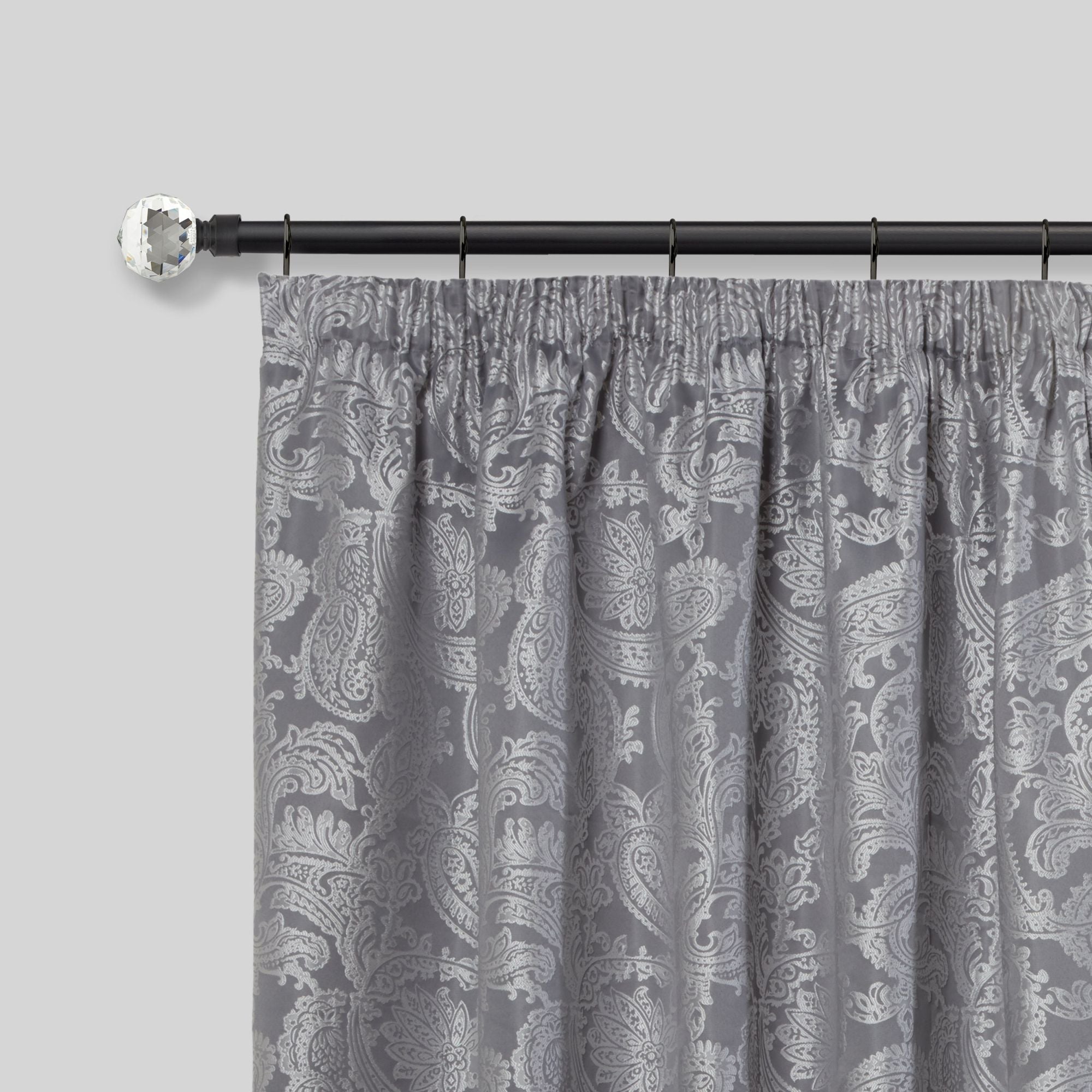 Matt Black Crystal Extendable Curtain Pole with Rings