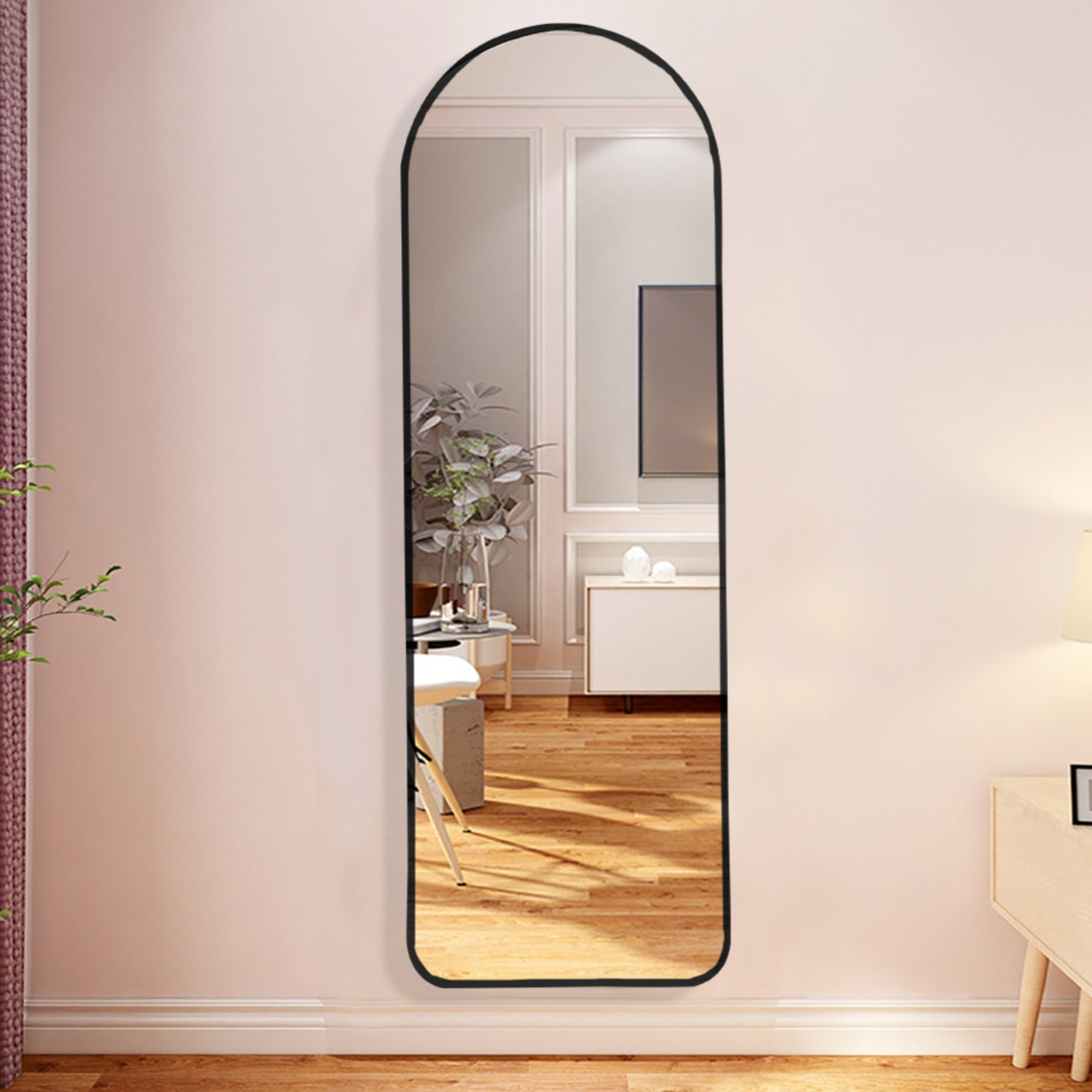 120cm Black Arched Full Length Wall Mirror