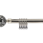 Brushed Silver Cut Glass Extendable Curtain Pole with Rings