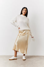 Gold Satin Midi Skirt