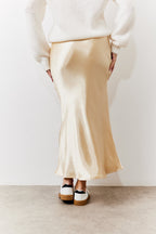 Gold Satin Midi Skirt