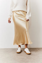 Gold Satin Midi Skirt