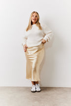 Gold Satin Midi Skirt
